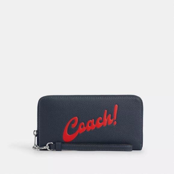 COACH CU381 Long Zip Around Wallet Leather/Navy with Coach Graphic/$298/NWOT - Picture 2 of 4